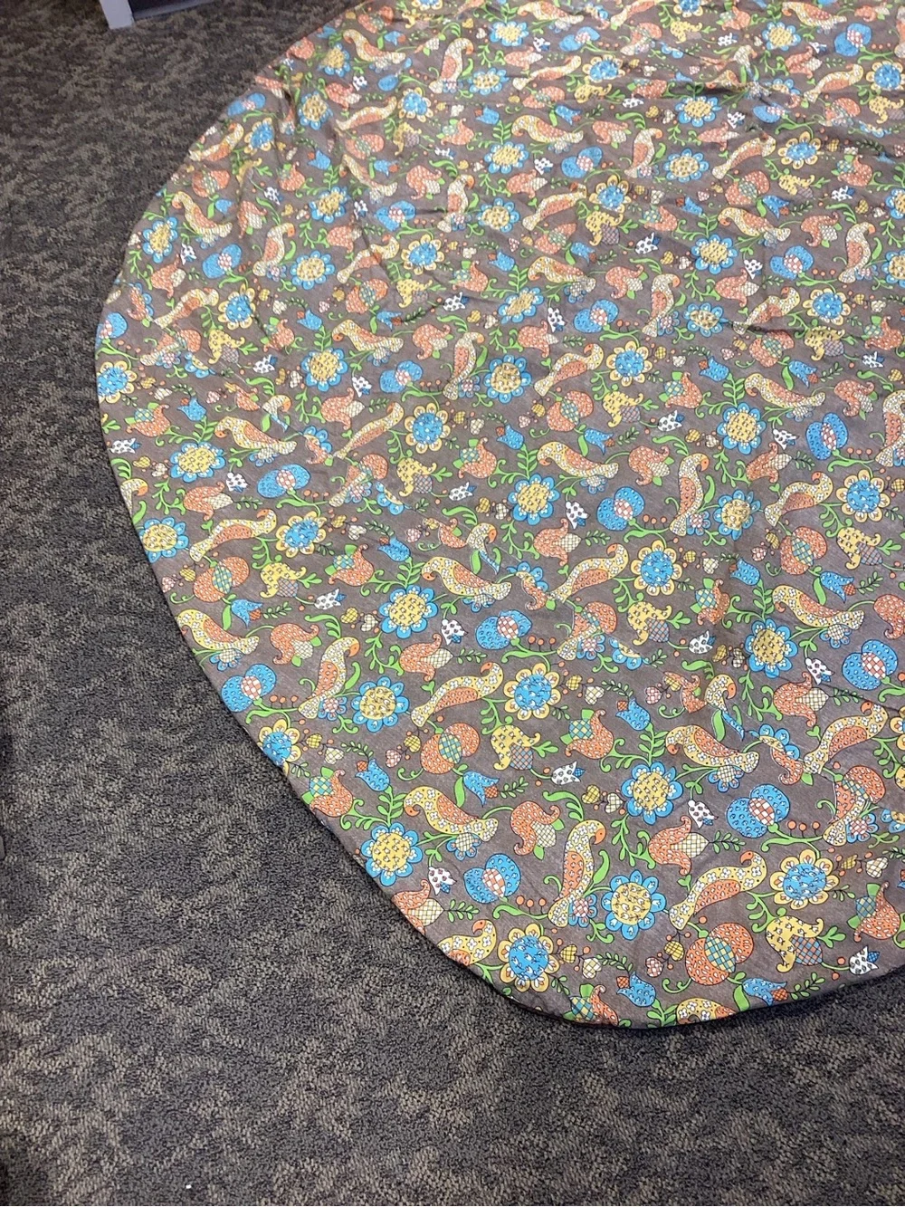 Vintage Floral Paisley Tablecloth Brown with Blue & Green Floral Print